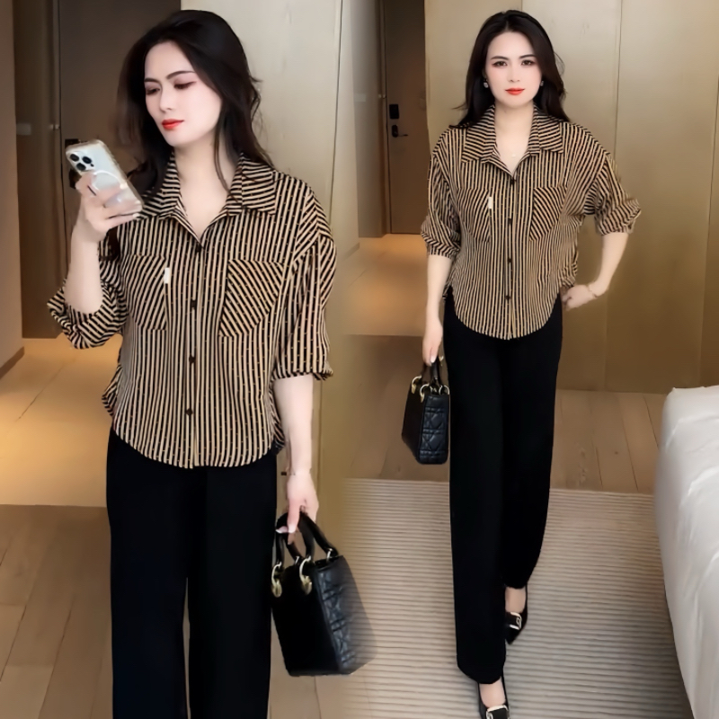Fashionable striped casual shirt for women long-sleeved early spring clothes new small and fashionable shirt loose slim top