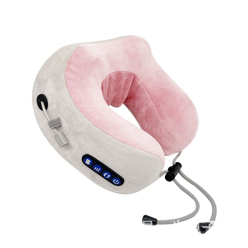 almohada eléctrica portátil de cuello en forma de U con almohada de memoria de algodón elástica, masaje relajante para la columna cervical en viaje de negocios