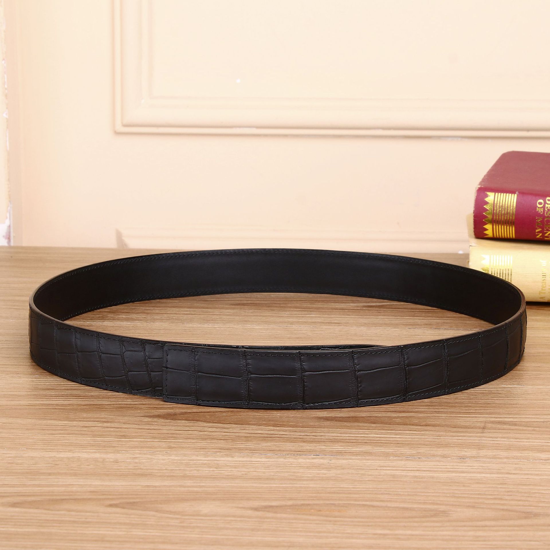 Thắt lưng nam da bụng cá sấu màu sương mù khóa tự động 3.8 cm dây mờ — 120cm, 110cm, 125cm, 115cm chi tiết 1