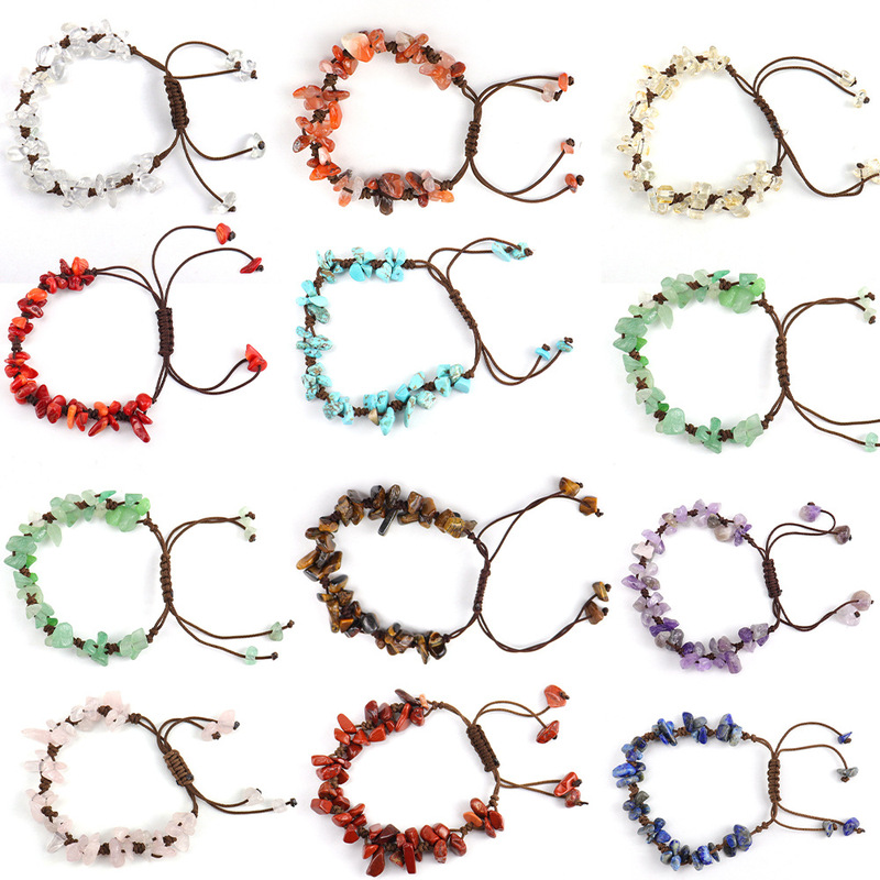 Amazon new natural crystal agate gravel pure hand woven bracelet bracelet adjustable B30