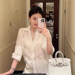 南油高端女装法式蕾丝刺绣设计感春夏苎麻衬衫宽松百搭通勤女上衣