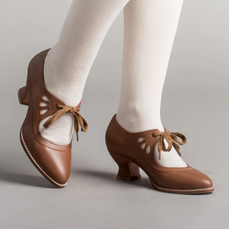 Amazon Independent Station Cross-Border Export 2025 Spring European and American New Style Cut Out High-Heeled Lace-Up Large Size Women's Casual Shoes Amazon Independent Station Cross-Border Export 2025 Spring European and American New Style Cut Out High-Heeled Lace-Up Large Size Women's Casual Shoes