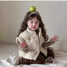 女童秋冬季羽绒棉马甲2024新款儿童飞袖轻薄保暖外套宝宝马夹衣服