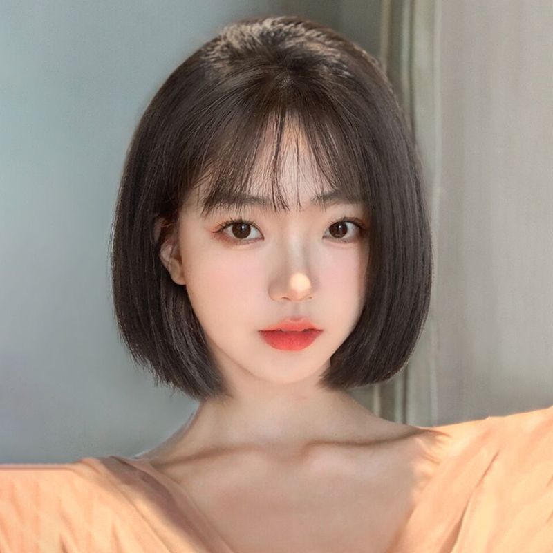 前髪が齐いしたショートヘアの女性用ウィッグ、新しいファッションナチュラルウェーブヘア、化学繊維フルヘッドギア、ショートヘア|undefined