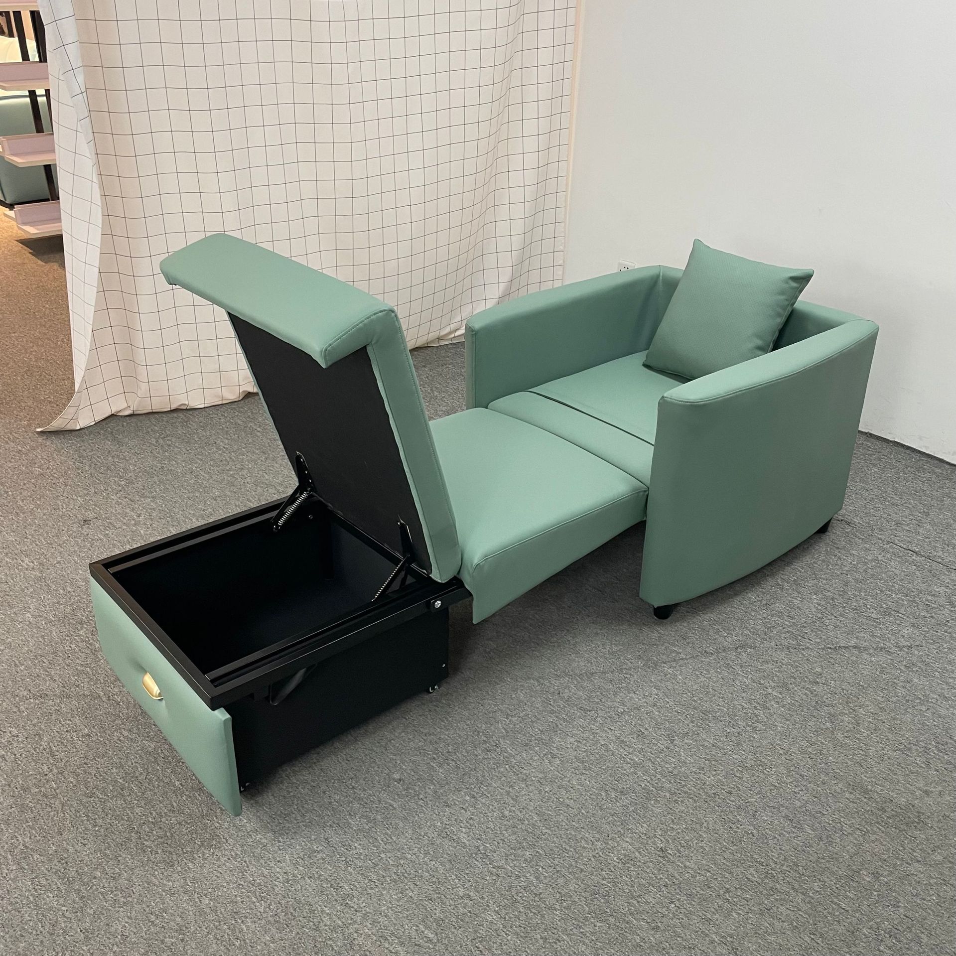 Almacenamiento plegable multifuncional de una sola persona balcón sofá cama de almuerzo tecnología tela de cuero silla de acompañamiento médico