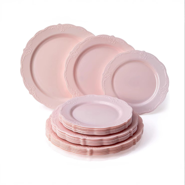 7.5 10.25-inch European-style porcelain-like plastic dinner plate wedding banquet self-service embossed lace Plate steak snack plate foreign trade 7.5 10.25-inch European-style porcelain-like plastic dinner plate wedding banquet self-service embossed lace Plate steak snack plate foreign trade