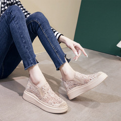 Mesh fabric fisherman shoes for women, with built-in height increase, 2024 new style, thick-soled flat shoes, small sizes for women, sizes 31, 32, 33