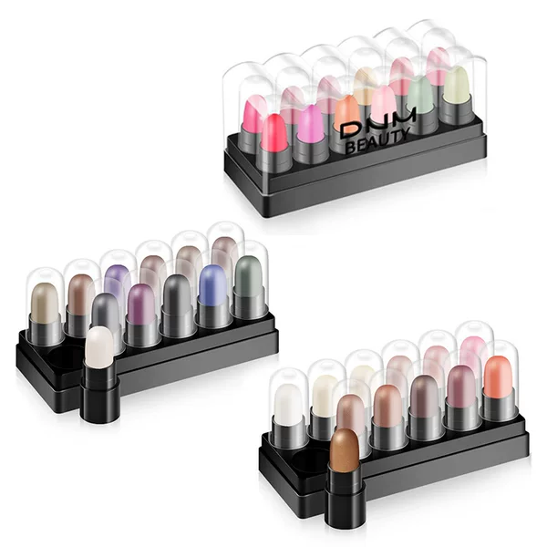 12-Color Set of Eyeshadow and Lipstick Sticks, Pearlescent Eyeshadow Pen, Moisturizing Lipstick, Stage Performance Student Eye Makeup