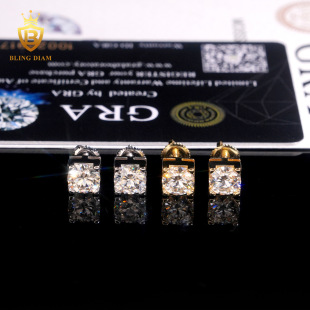 2025 New European and American Hip-Hop Cross-Border S925 Silver Inlaid Round Moissanite Earrings Cute and Simple Ready Stock