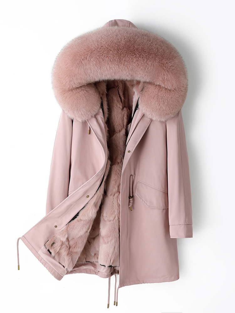 Haining Fur Coat for Women 2026 Winter New Style Parka with Removable Fox Fur Lining Young Style Overcoat