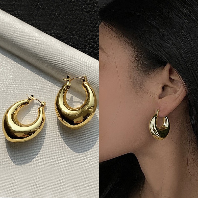 Copper fashionable glossy trend earrings drop-shaped
