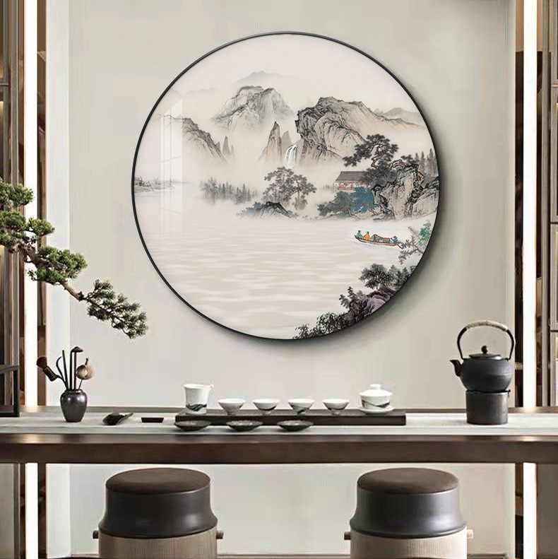 New Chinese Style Round Decorative Painting Zen Tea Room Office Ink Painting Living Room Entrance Hall Landscape Painting Hanging Painting