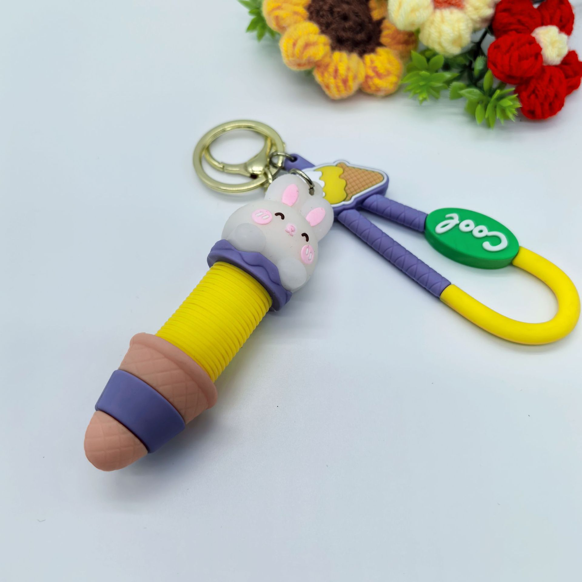 Descomprimir dibujos animados telescópicos lindos creativos animales helados llavero colgante bolsos de automóviles colgante regalos de actividad