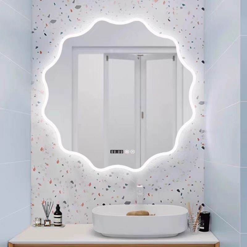 Smart Bathroom Mirror, Punch-Free Led Light Makeup Mirror, Asymmetrical Special-Shaped Round Mirror, Bathroom Sink Vanity Mirror