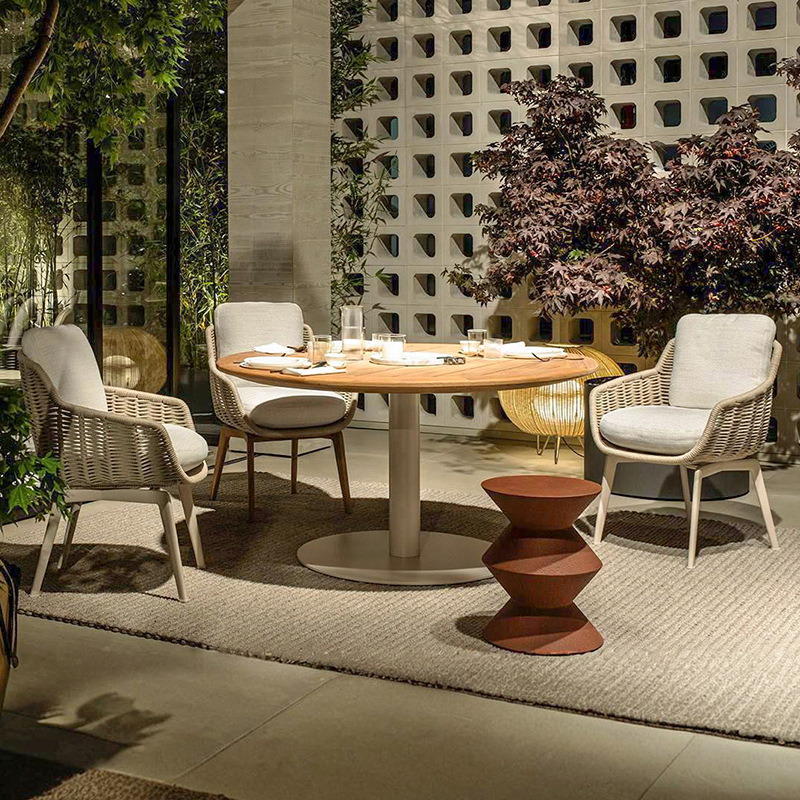 Mesa y silla de ocio al aire libre de cuerda, mesa larga de aleación de aluminio, jardín al aire libre, muebles impermeables y protectores solares