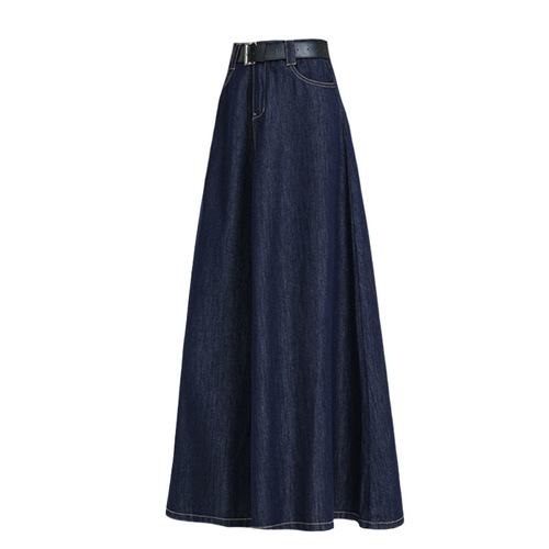 Vintage High-End Denim Semi-Body Skirt for Women Spring and Autumn Plus Size to Ankle Original Deep Blue Long Dress