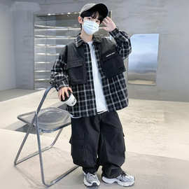男童秋装套装2026新款中大儿童春秋款工装外套男孩帅气时髦运动服