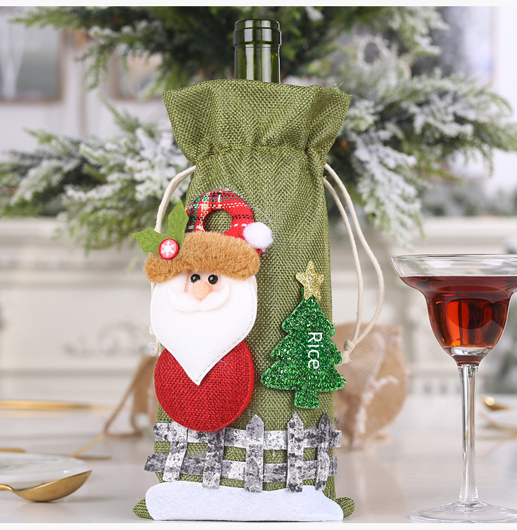 Capa para garrafa de vinho de natal em linho com desenhos_voghion.com