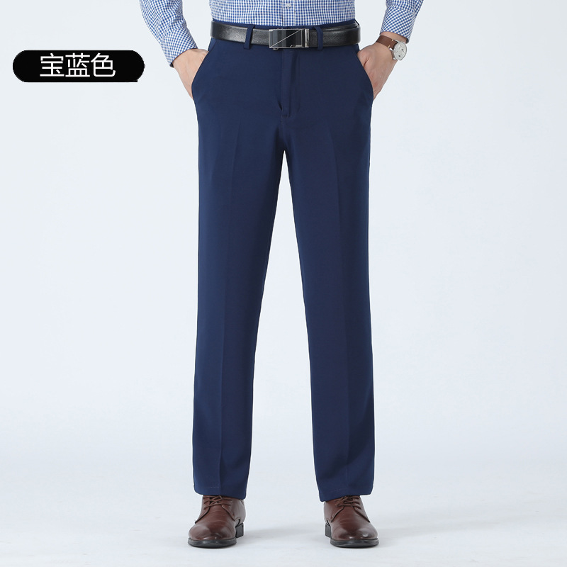 Pantalones de traje gruesos de otoño e invierno pantalones de traje de mediana edad rectos para hombres pantalones de traje de mediana edad sueltos para hombres ropa formal de negocios forrada de lana engrosada para hombres