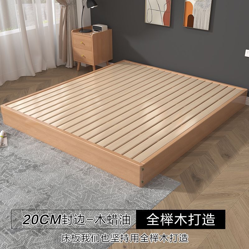 Madera de haya, cama de tatami japonesa, cama de piso, cama de madera maciza, cama sin cabezal de cama, cama doble de pino moderna y simple, cama baja image 13