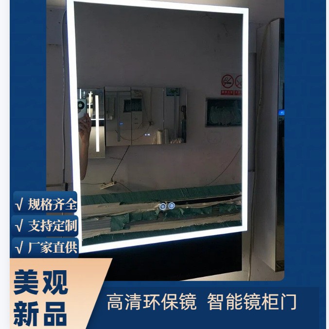 直销挂式不锈钢LED灯带浴室镜柜家用智能双开关防雾高清环保镜