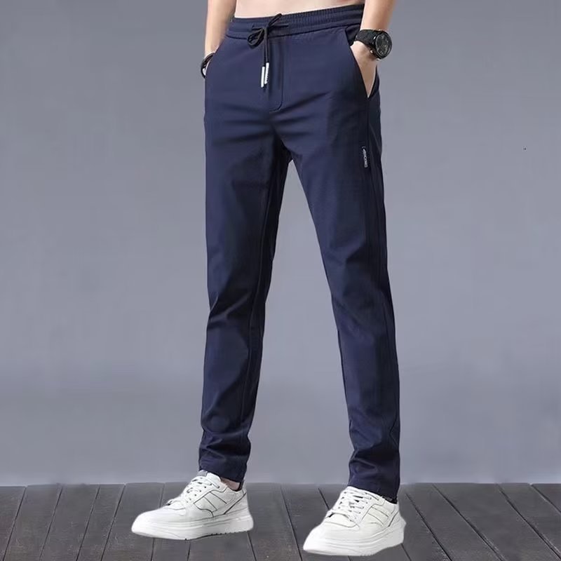2023 estilo coreano de seda del hielo pantalones casuales los hombres verano Delgado trabajo tendencia suelta recta transpirable deportes