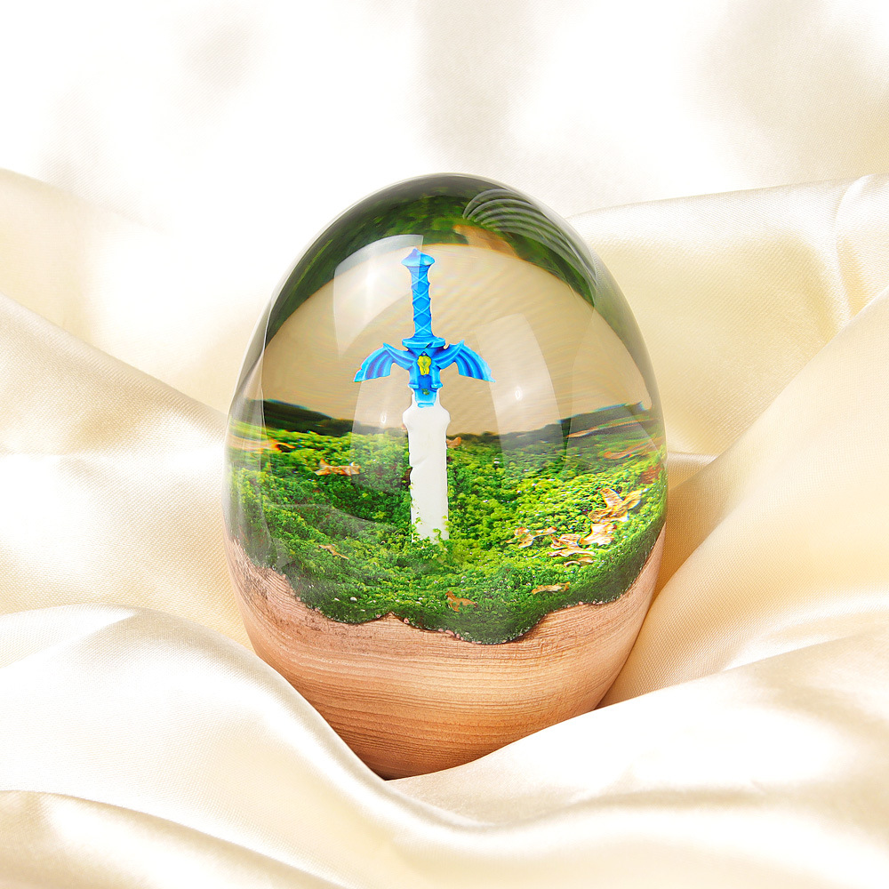 Zelda Master Sword  Egg-Shaped Transparent Epoxy Resin Solid Wood Art Crafts Small Ornaments