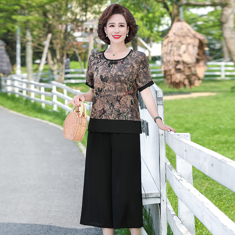中年妈妈春秋装休闲套装秋季2025新款中老年女春秋休闲两件套印花|undefined
