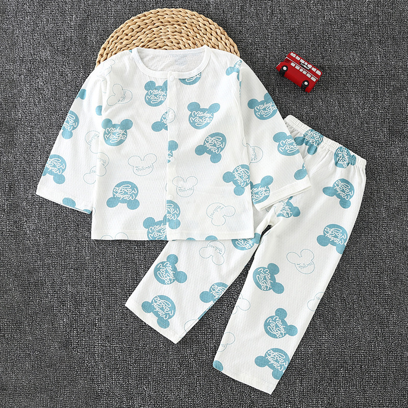 Baby Air-conditioning Clothes suit Summer Thin Pure Cotton Long-sleeved Pajamas Newborn Baby Boys and Girls Split Cardigan Home Clothes