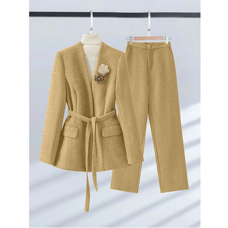 2025秋冬新款毛呢西装外套裤子加厚两件套装港风复古御姐穿搭女潮