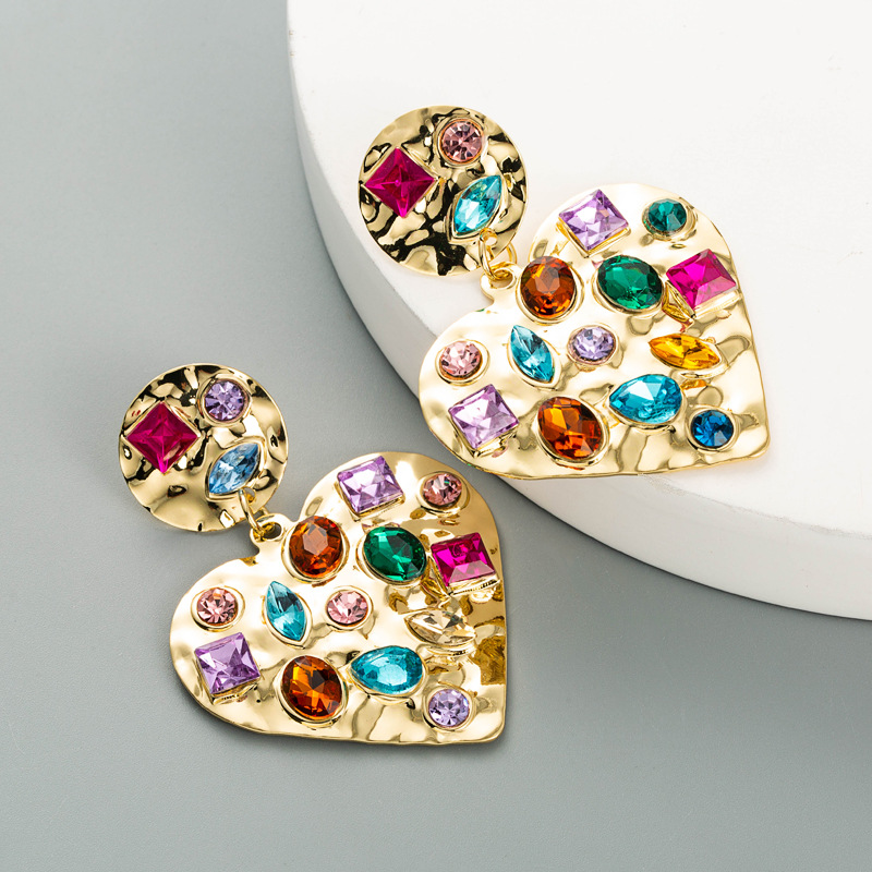 European and American fashion heartshaped earrings alloy paint color rhinestone earringspicture4