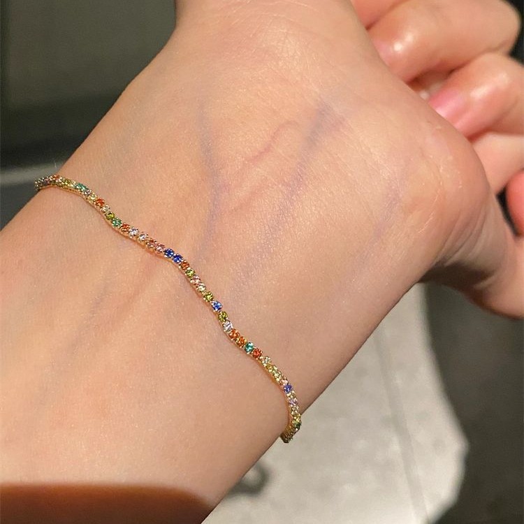 多巴胺彩色锆石波浪细款手链女轻奢小众精致设计百搭可抽拉手饰品|undefined