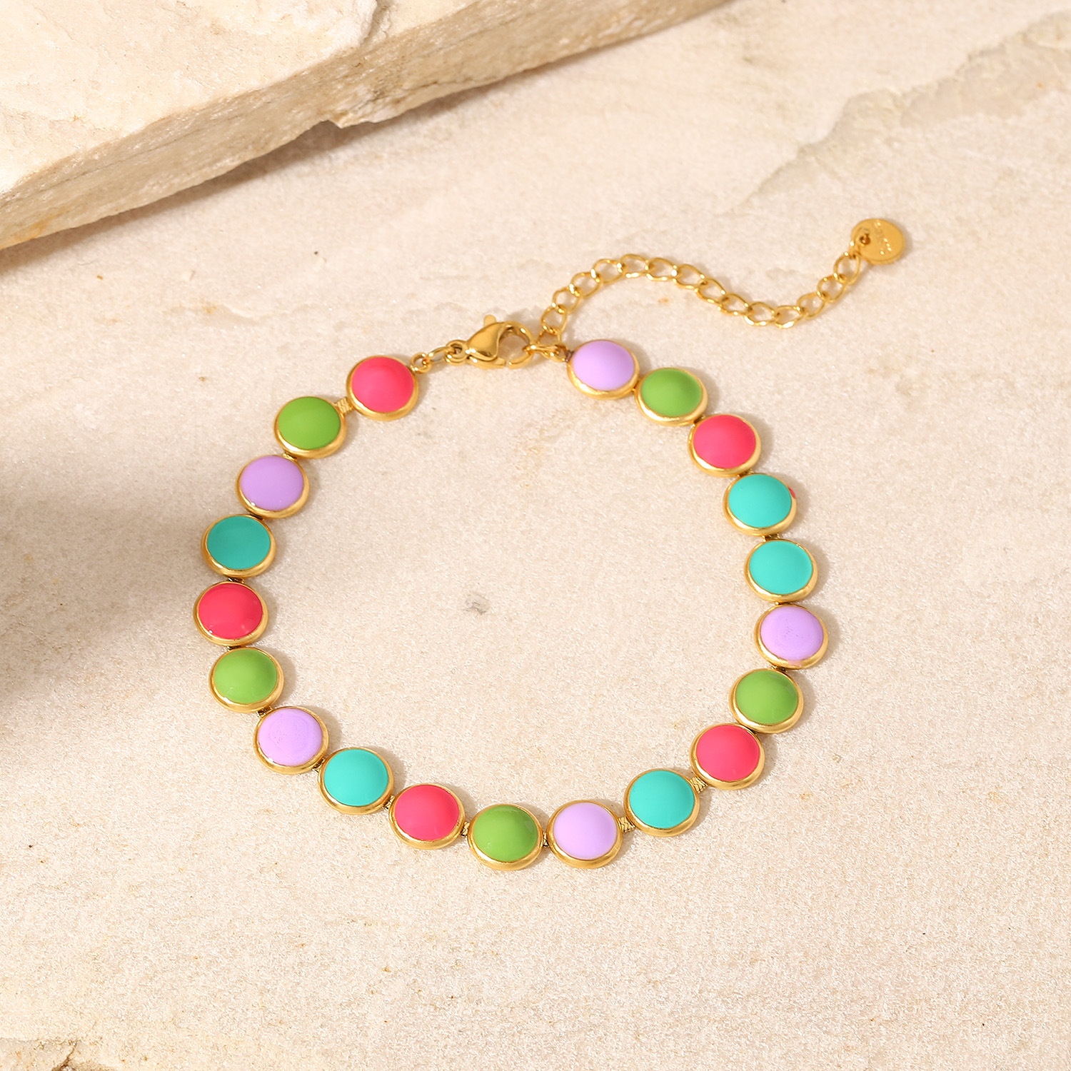 Fashion Simple 18k Gold Round Geometric Colorful Oil Stainless Steel Bracelet display picture 6