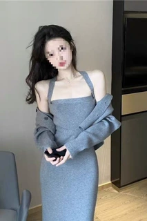 子感法式两件新款针织吊带连衣裙名媛气质长款套装女秋冬高级2026