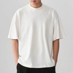 320g重いポンドのアメリカ式の小さい襟元のtシャツの男性の純綿のゆったりしている半袖の丸首の底のシャツは肩の項の白いのを落とします。