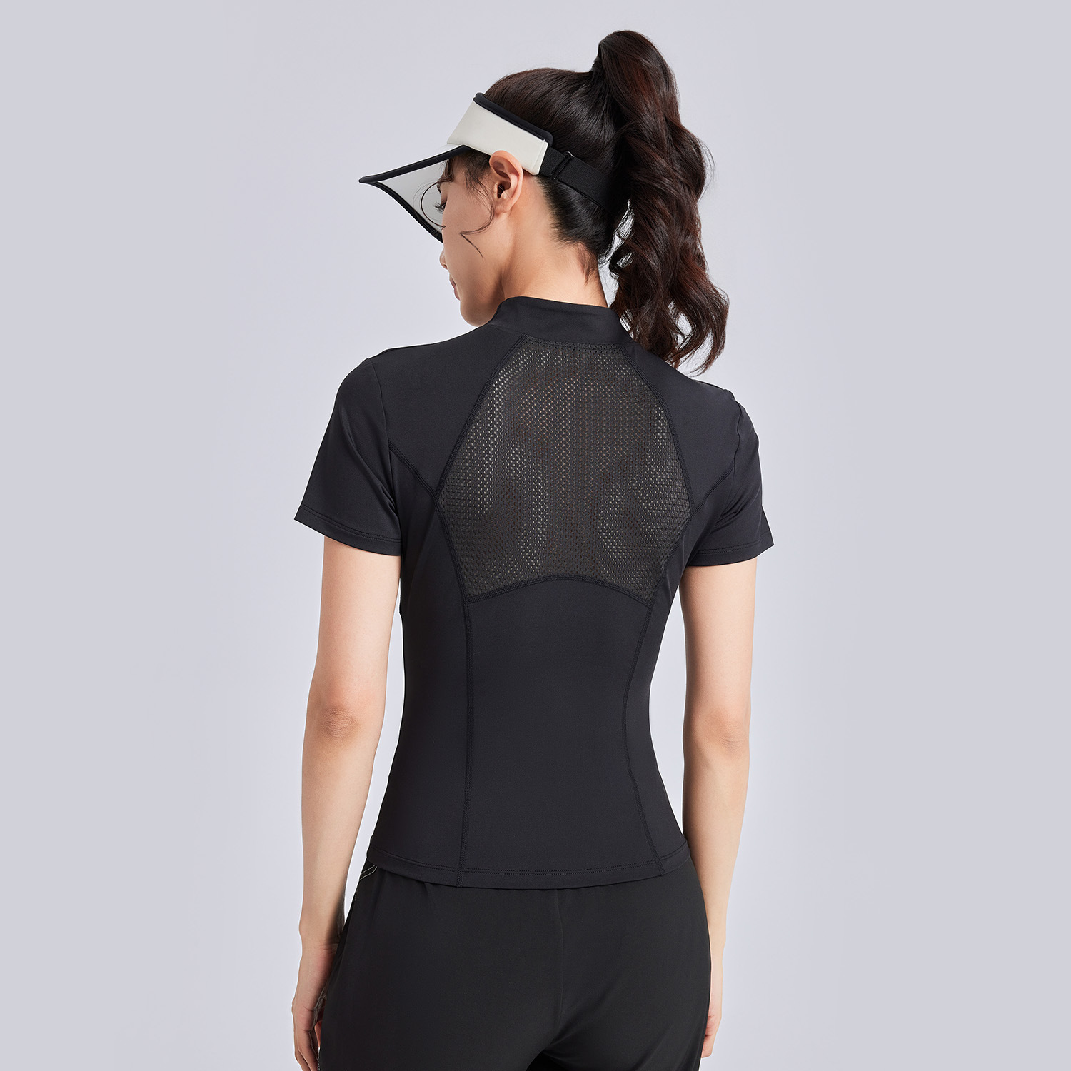 Juyi Tang primavera y verano nuevo estilo al aire libre correr yoga camiseta de manga corta con medio cremallera adelgazante alta ropa de fitness elástica