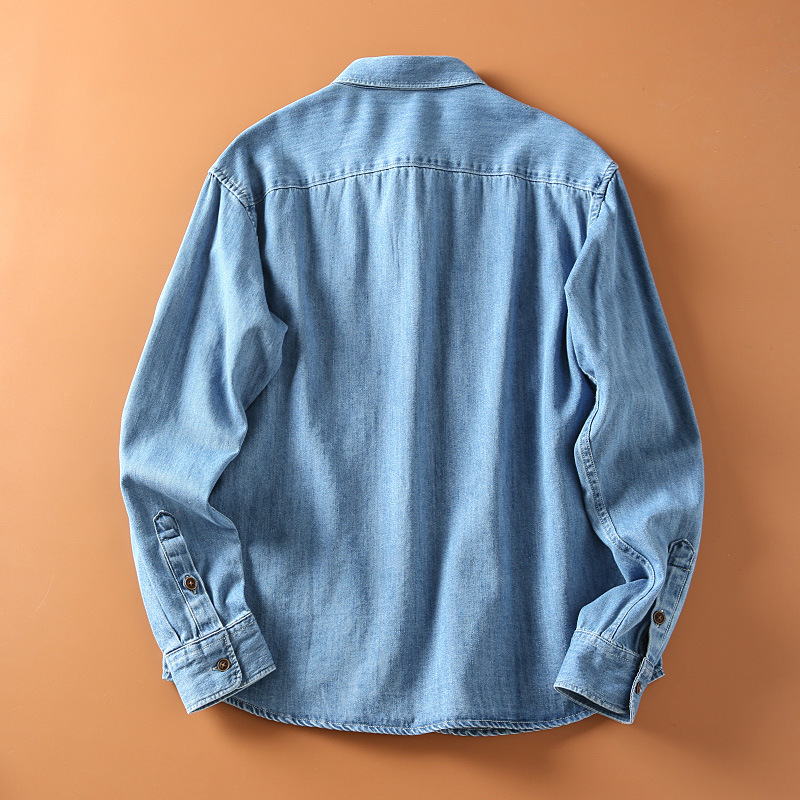 Retro denimskjorte til mænd løs pasform forår og efterår_voghion.com