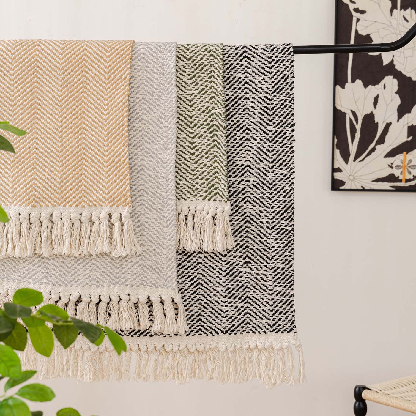 Pure Cotton Hand-Woven Tassel Long Bedside Carpet Machine Washable Study Floor Mat B&B Mat Leisure Table Blanket