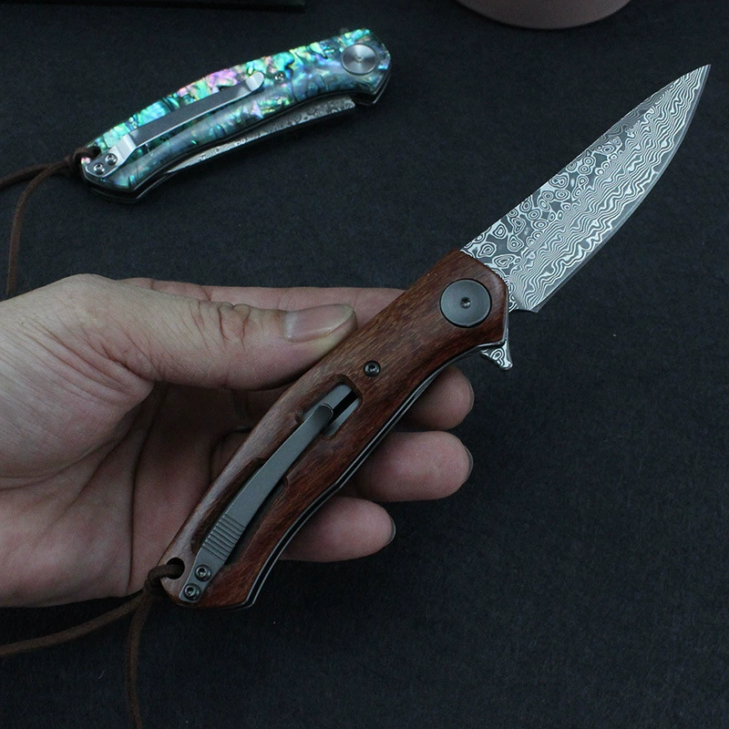 4020 Damascus Steel Color Shell/Cocobolo Cross-Border Outdoor Portable Folding Knife Factory Direct Supply