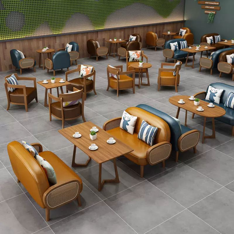 咖啡厅桌椅沙发奶茶店烘琣店休闲洽谈接待书吧休息区卡座桌椅组合