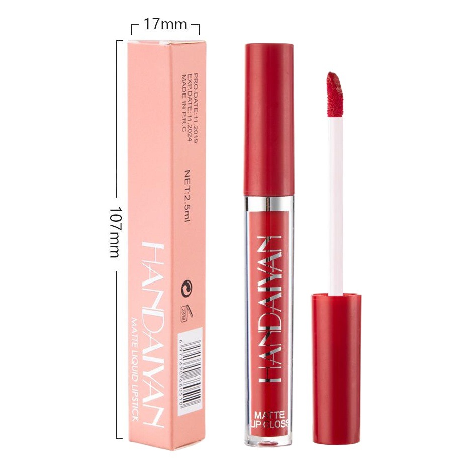 Brillo Labial Mate HANDAIYAN de 12 Colores, Larga Duración, Resistente al Agua, Antiadherente, Brillo Labial Mate
