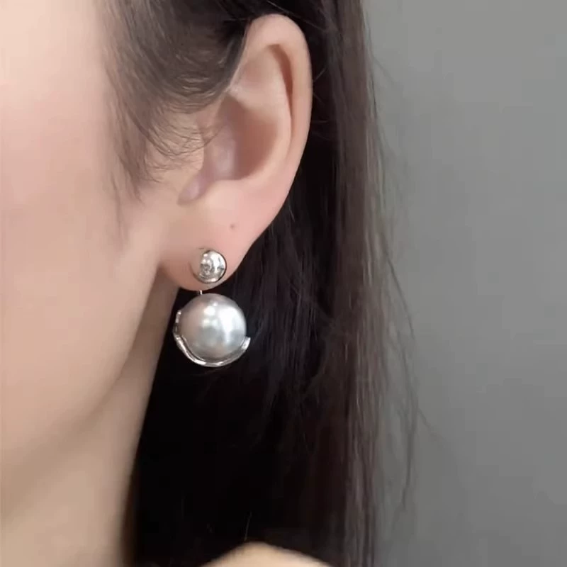 Серьги с жемчугом: лаконичный дизайн, легкая роскошь, высокое качество, двойное ношение, серебро —