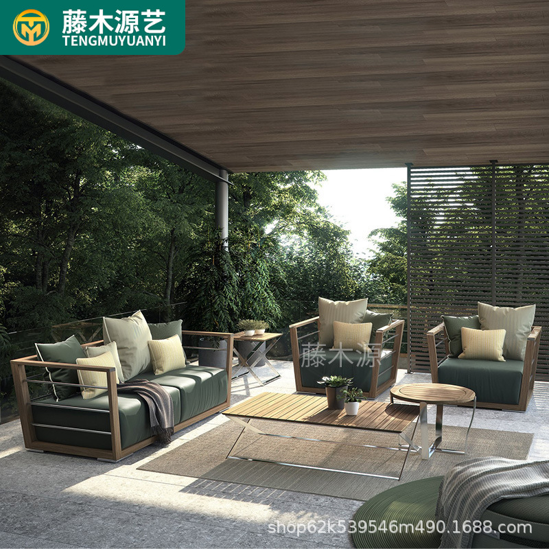 户外沙发茶几组合酒店别墅庭院定制柚木家具室外花园阳台实木沙发