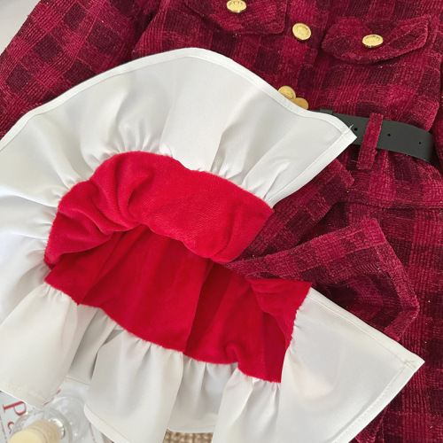 Little Girl's Plaid Long-Sleeve Dress 2025 Autumn Winter Princess Dress for Young Children with Lace Waist Cinch and Fleece