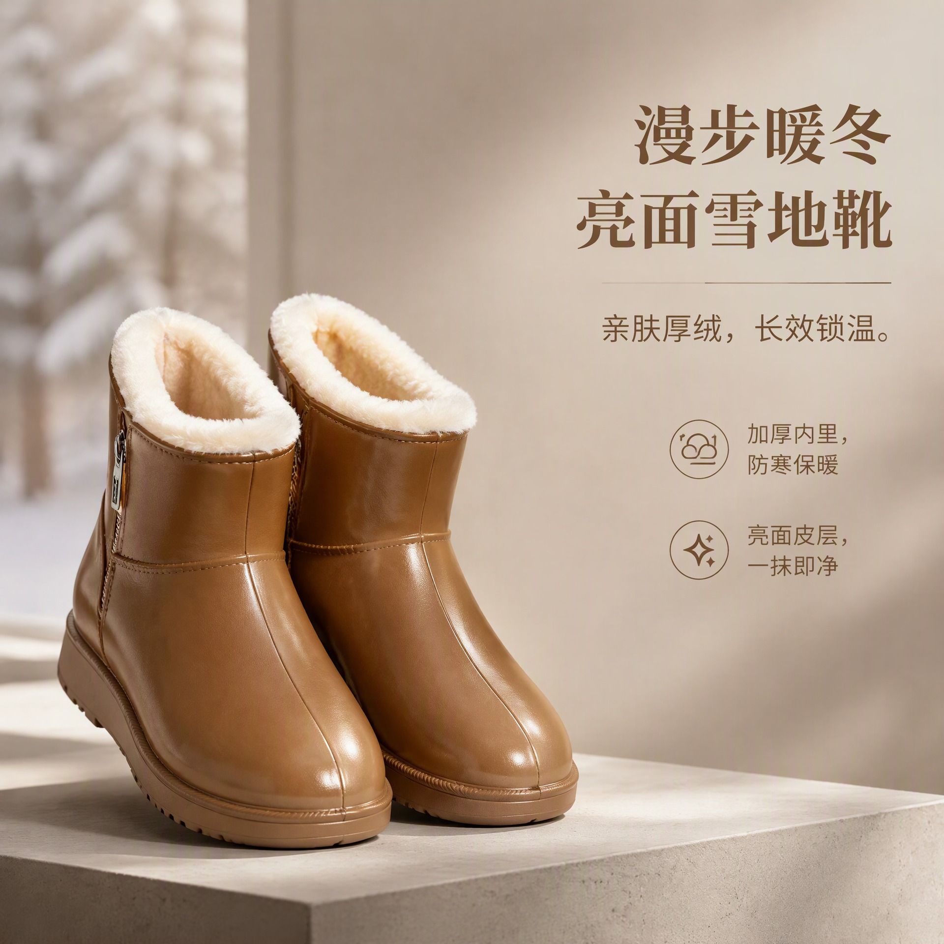 2026 Waterproof Snow Boots for Women, Fleece-Lined, Warm, Non-Slip, Outdoor Water Shoes, Rain Boots, Slip-On Fashionable Cotton Shoes for Women