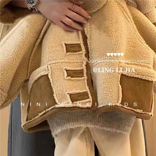Ningli children's suede reversible coat winter girls Korean style thickened warm fur one-piece hooded coat trendy