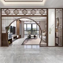 新中式实木屏风隔断客厅玄关办公室装隔断墙餐厅酒店背景墙格栅。