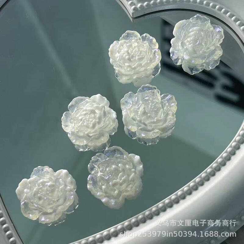 2023 New gradient White Camellia resin flat card 24mmdiy handmade spot factory direct wholesale