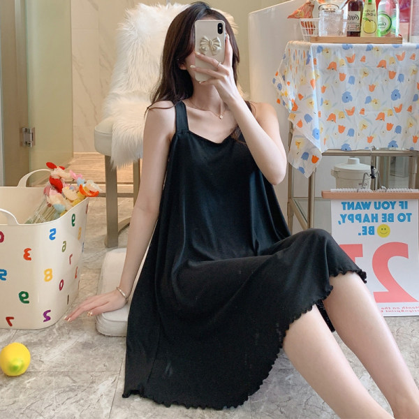 Pijamas de verano con almohadilla en el pecho sexy belleza correa trasera camisón las mujeres color sólido flojo dulce desgaste del hogar Comercio exterior