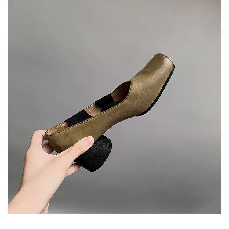 Giày búp bê nữ mũi vuông da cừu phối quai chéo, đế bệt gót thô 5 cm — Da đen (gót dày), Da đen (đáy phẳng), Màu trà sữa (gót dày), Màu trà sữa (đáy phẳng) chi tiết 86